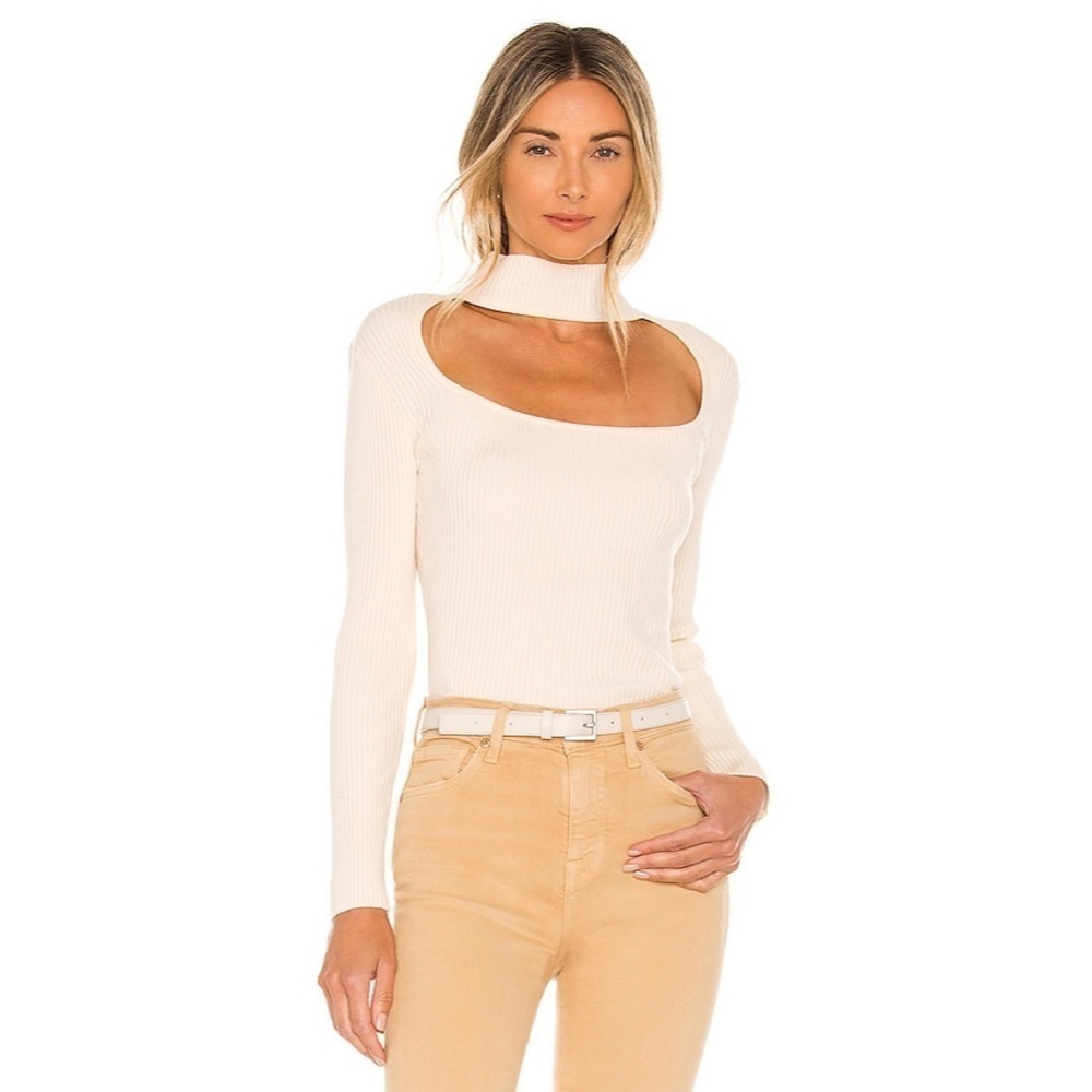 JONATHAN SIMKHAI STANDARD Sandstone Beige Ribbed Mockneck Open Janessa Top Sz S